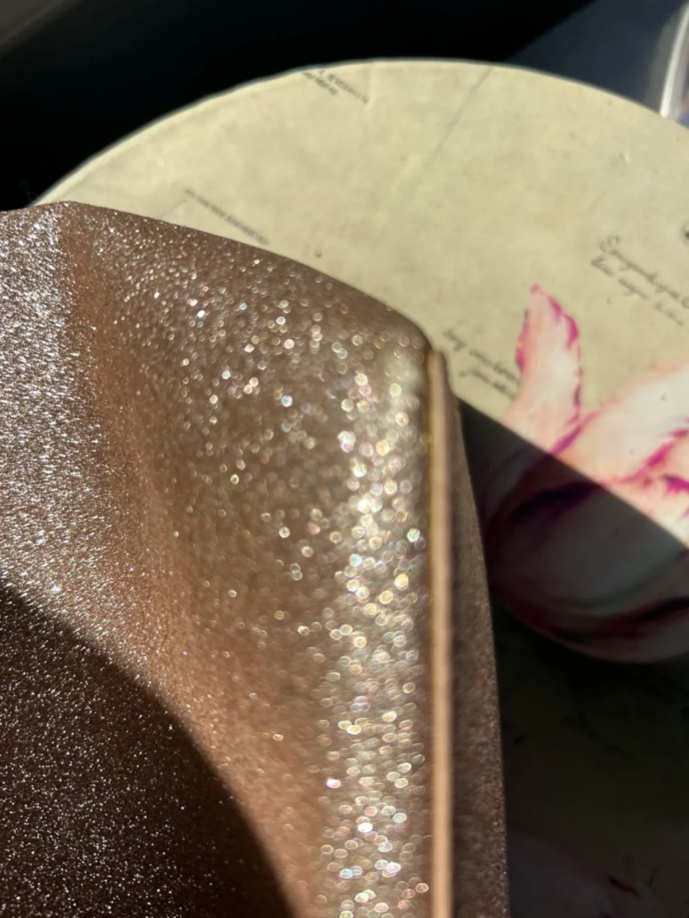 kate spade Glitter Tote in Metallic Rose with Pink Handles